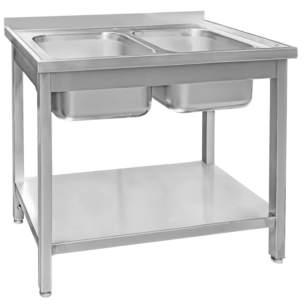 Chiuveta inox 2 cuve cu raft 100x70x85cm [2]