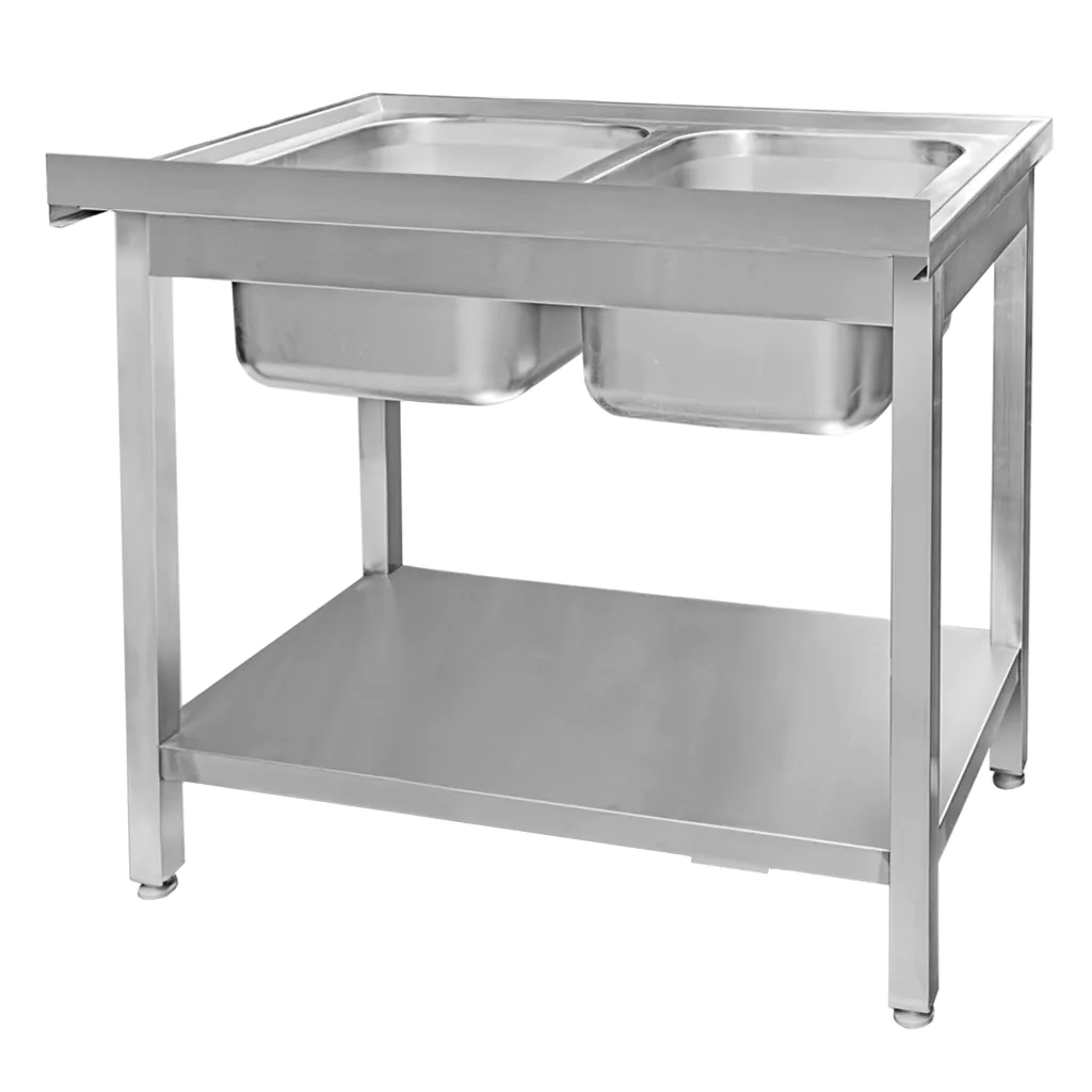 Chiuveta inox 2 cuve cu raft 100x70x85cm [4]