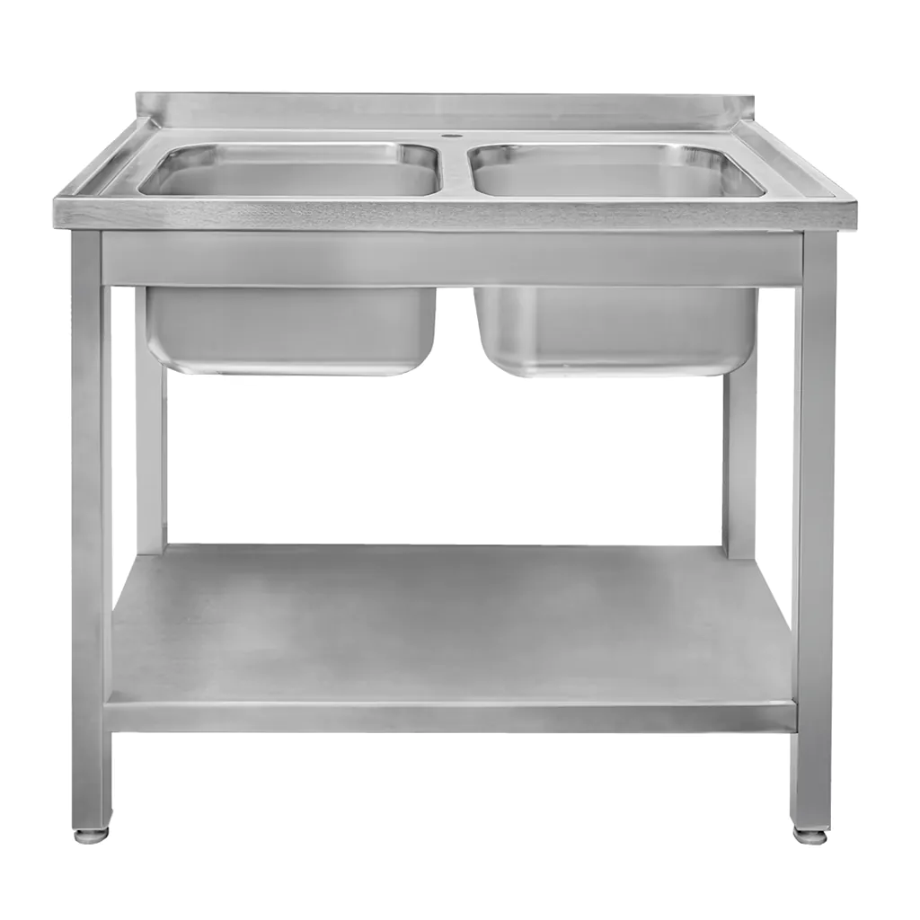 Chiuveta inox 2 cuve cu raft 100x70x85cm [3]