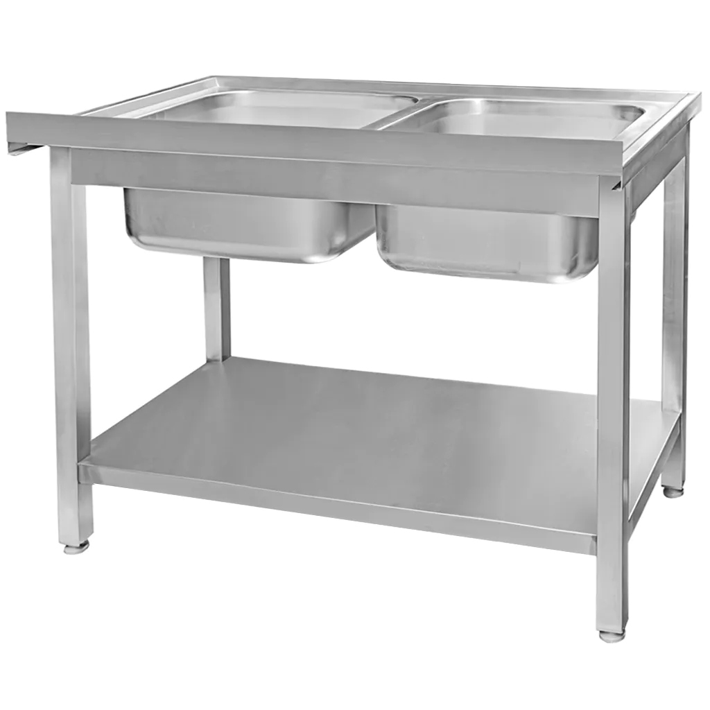 Chiuveta inox 2 cuve cu raft 120x70x85cm [4]
