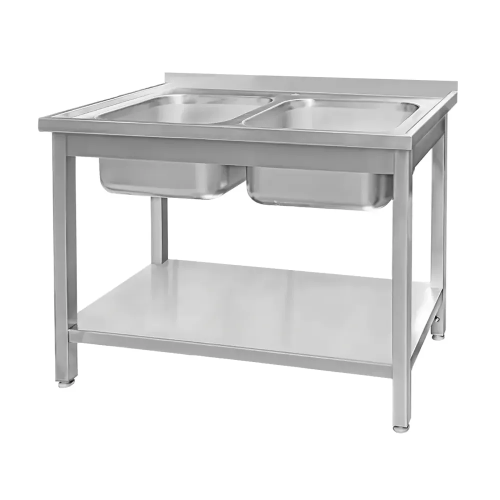 Chiuveta inox 2 cuve cu raft 120x70x85cm [1]