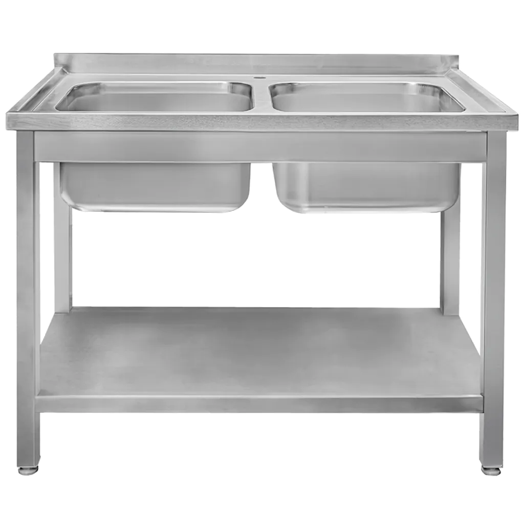 Chiuveta inox 2 cuve cu raft 120x70x85cm [3]