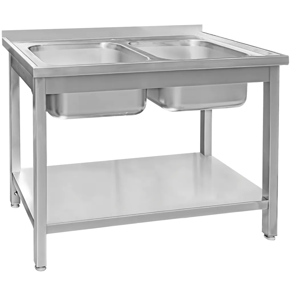 Chiuveta inox 2 cuve cu raft 120x70x85cm [2]