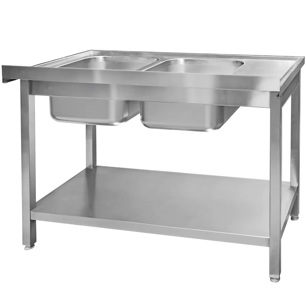 Chiuveta inox 2 cuve cu scurgator si raft 120x60x85cm [4]