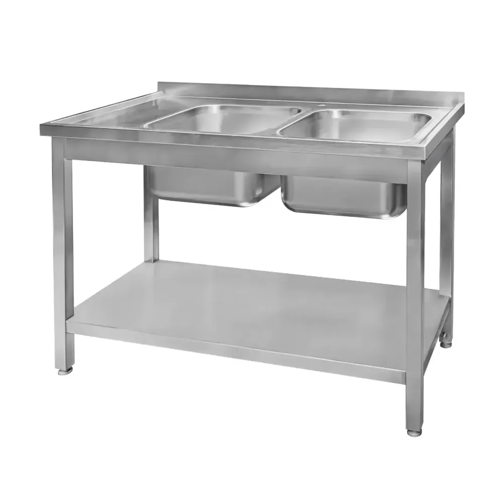 Chiuveta inox 2 cuve cu scurgator si raft 120x60x85cm [1]
