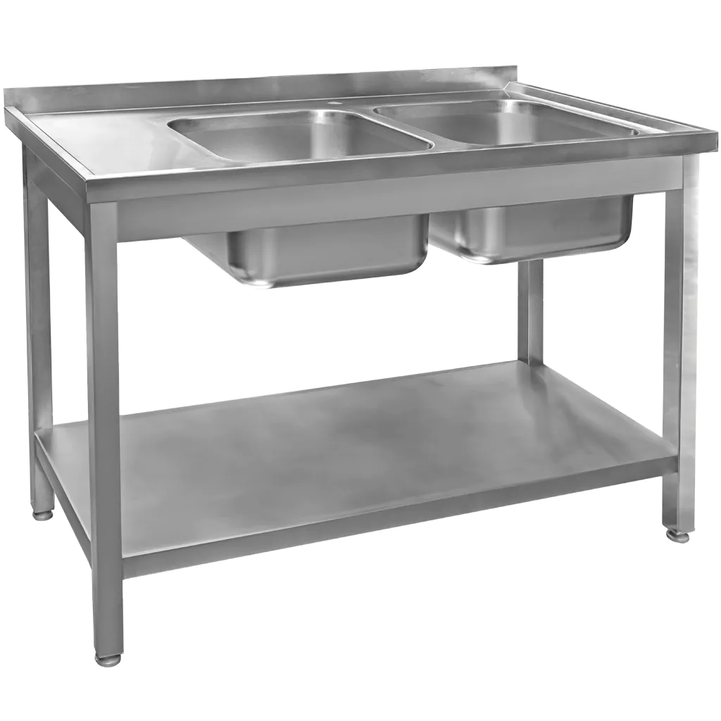 Chiuveta inox 2 cuve cu scurgator si raft 120x60x85cm [2]