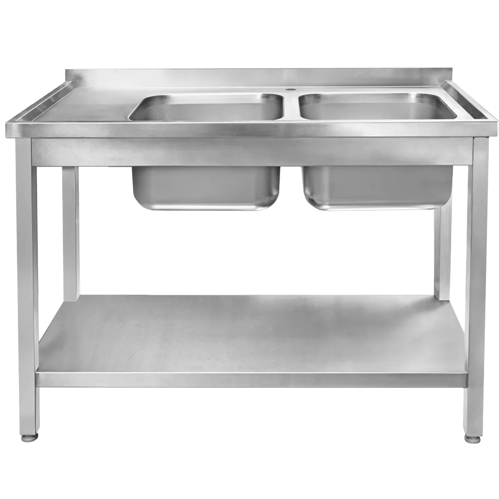 Chiuveta inox 2 cuve cu scurgator si raft 120x60x85cm [3]
