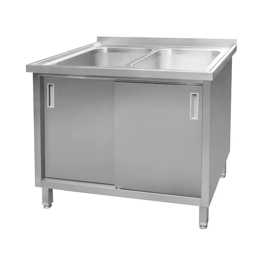 Chiuveta inox sudata, 2 cuve cu dulap 100x60x85cm [1]