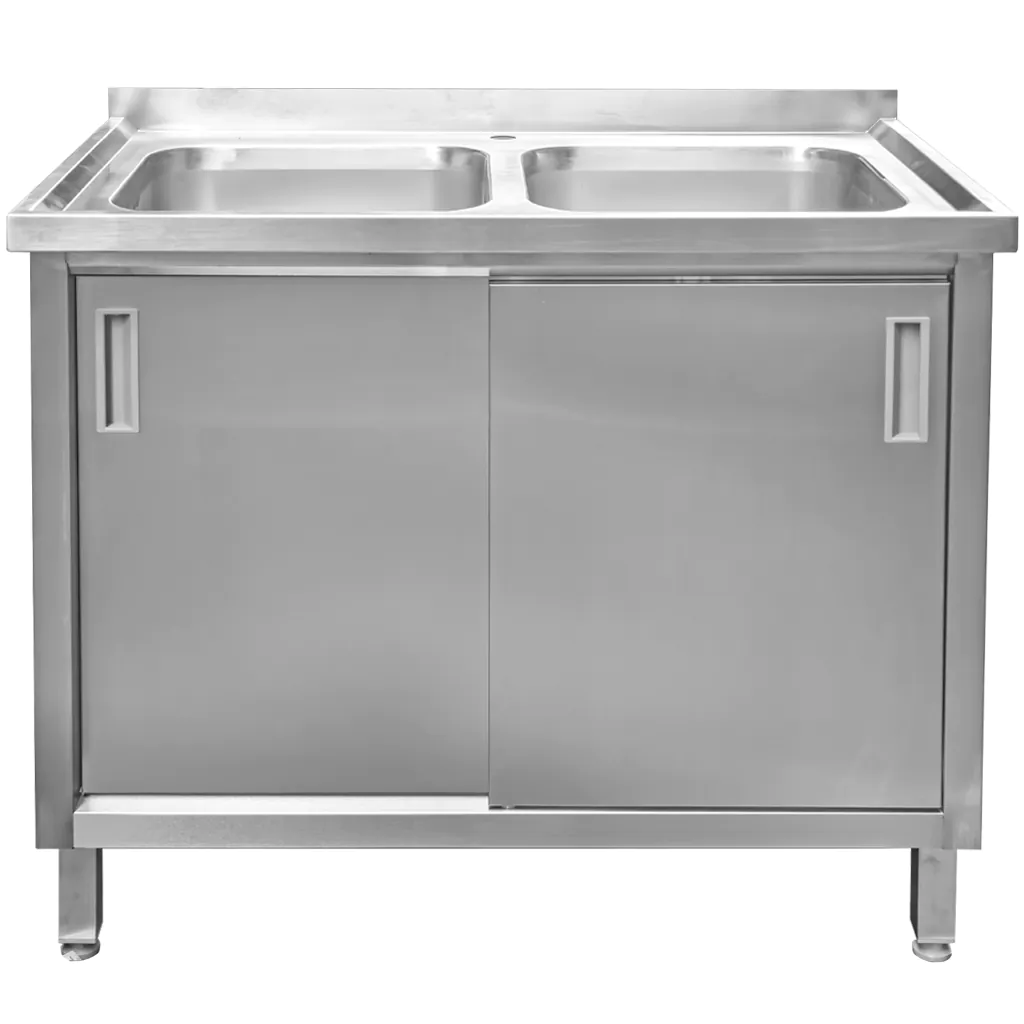 Chiuveta inox sudata, 2 cuve cu dulap 100x60x85cm [3]