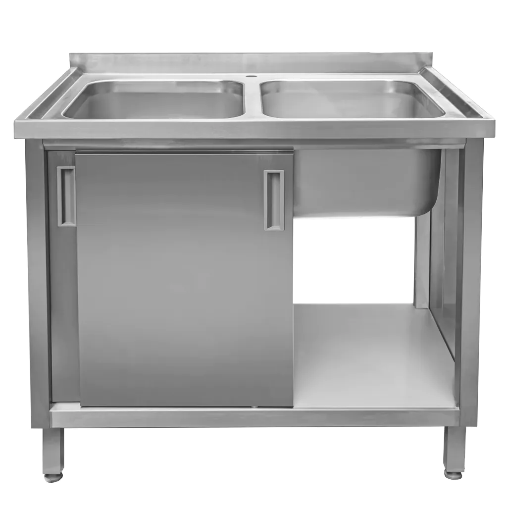 Chiuveta inox sudata, 2 cuve cu dulap 100x60x85cm [4]