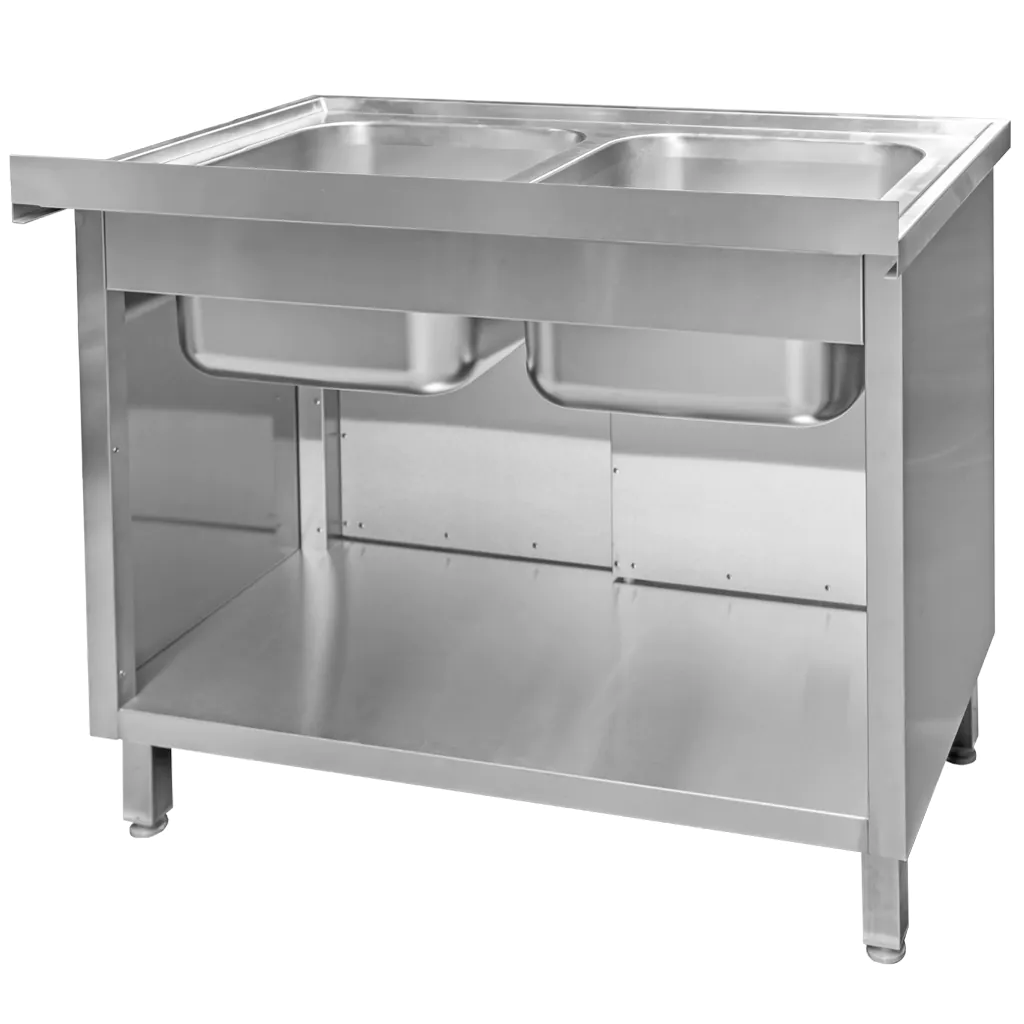 Chiuveta inox sudata, 2 cuve cu dulap 100x60x85cm [5]