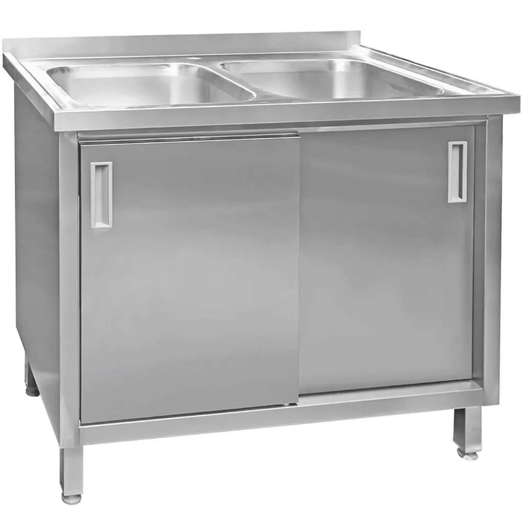 Chiuveta inox sudata, 2 cuve cu dulap 100x60x85cm [2]