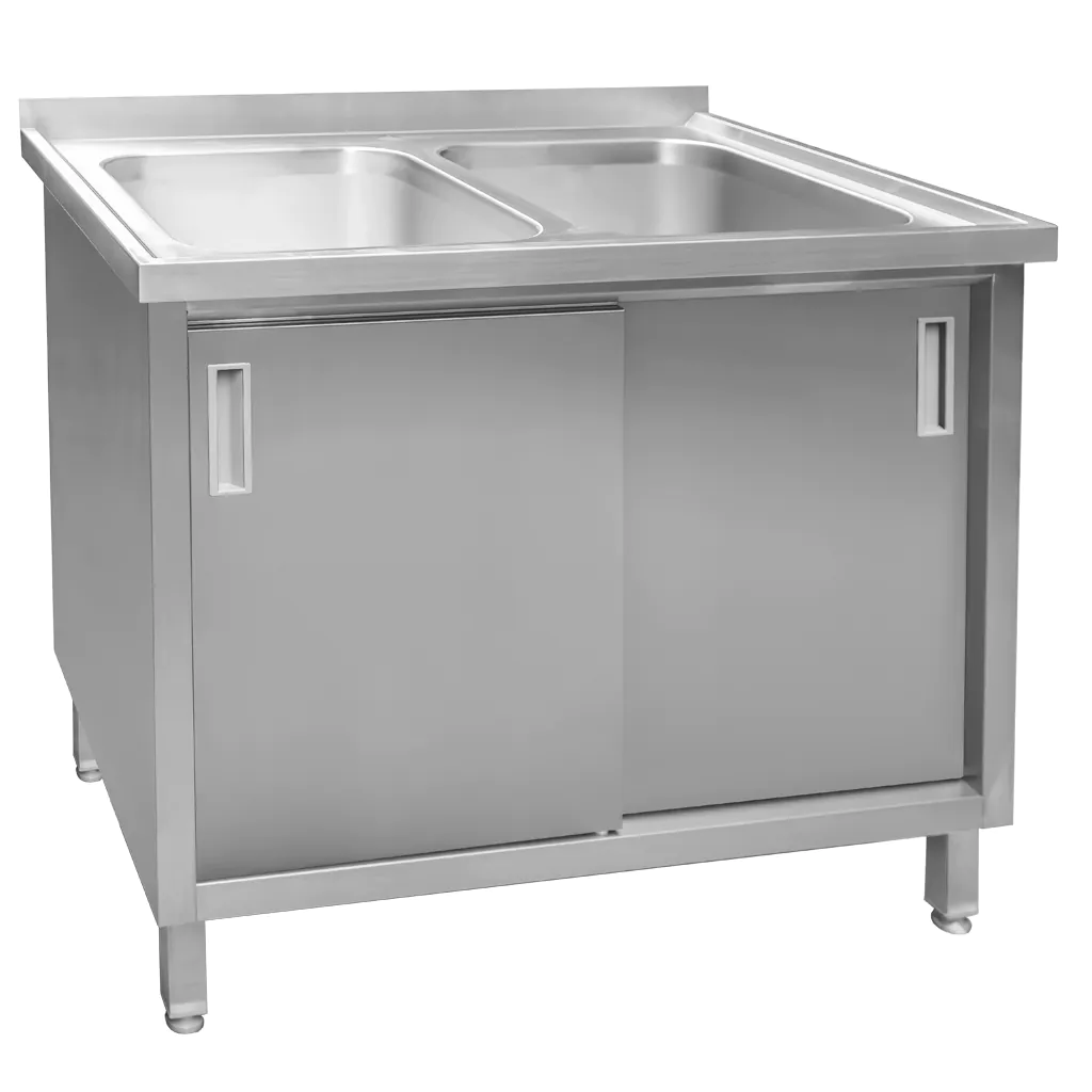 Chiuveta inox sudata, 2 cuve cu dulap 100x70x85cm [4]