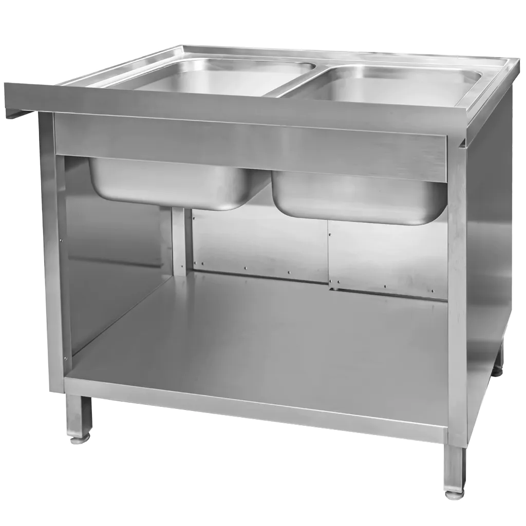 Chiuveta inox sudata, 2 cuve cu dulap 100x70x85cm [5]