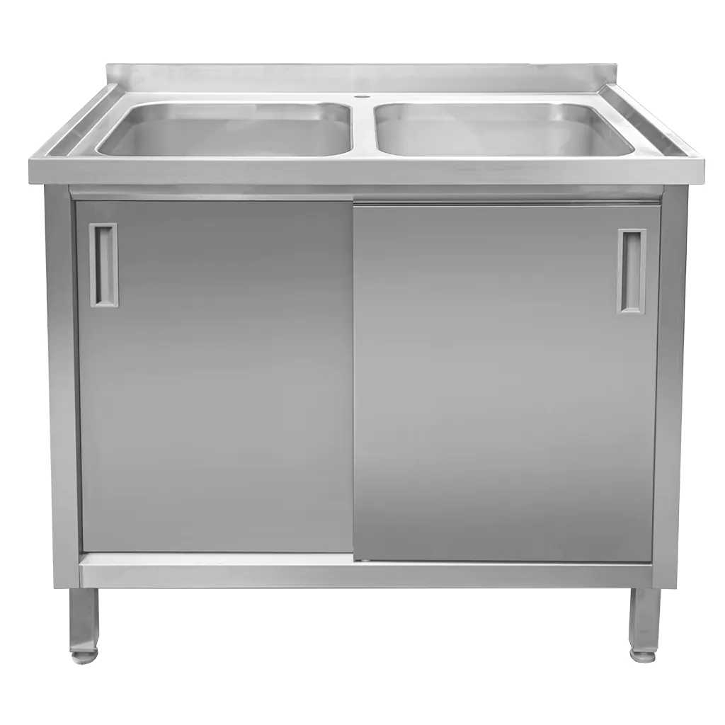 Chiuveta inox sudata, 2 cuve cu dulap 100x70x85cm [2]