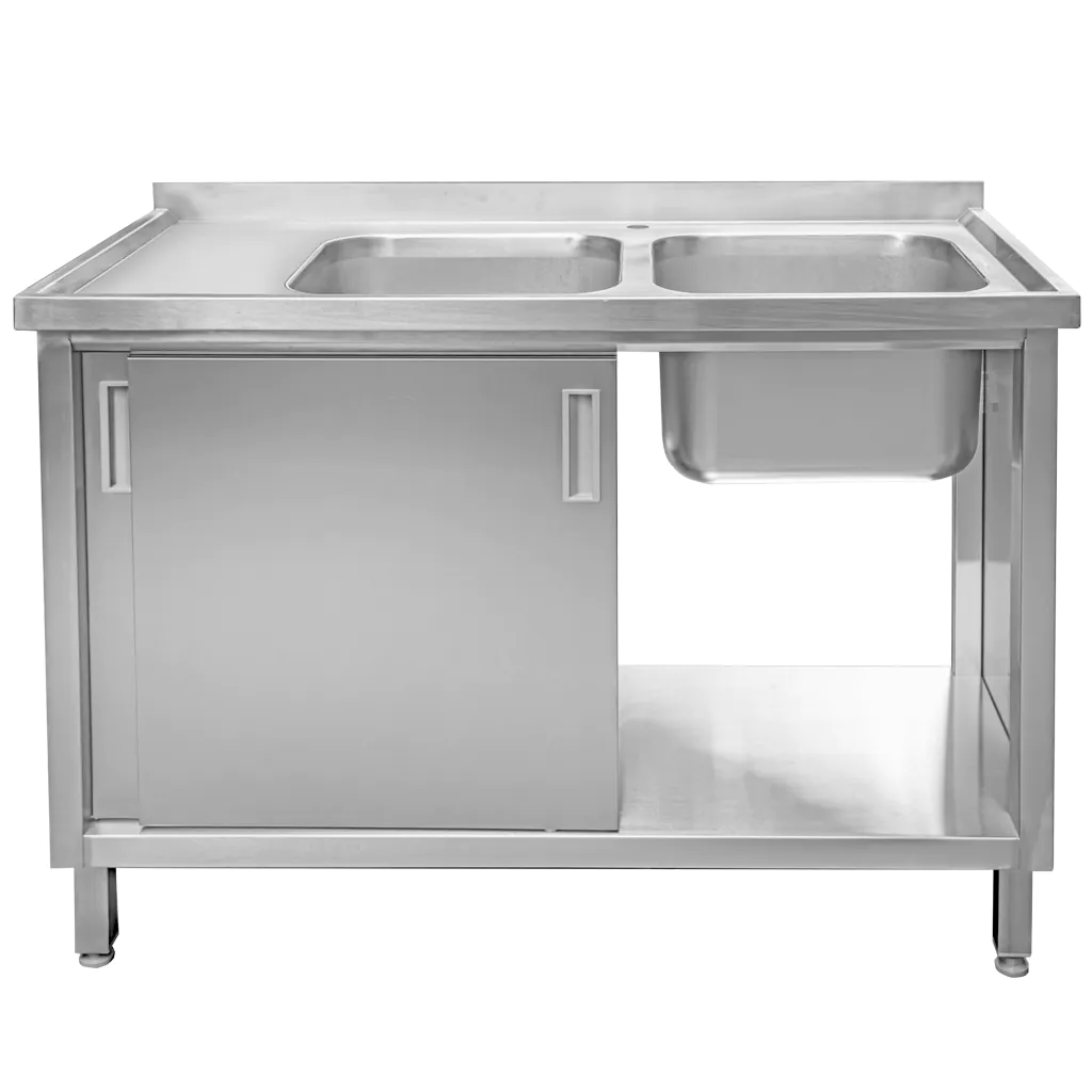 Chiuveta inox sudata, 2 cuve cu dulap 120x60x85cm [4]