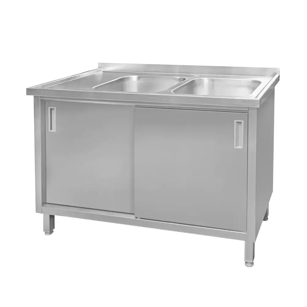 Chiuveta inox sudata, 2 cuve cu dulap 120x60x85cm [1]