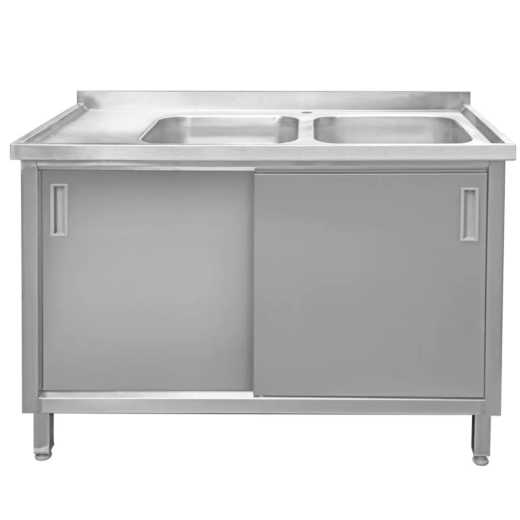 Chiuveta inox sudata, 2 cuve cu dulap 120x60x85cm [3]