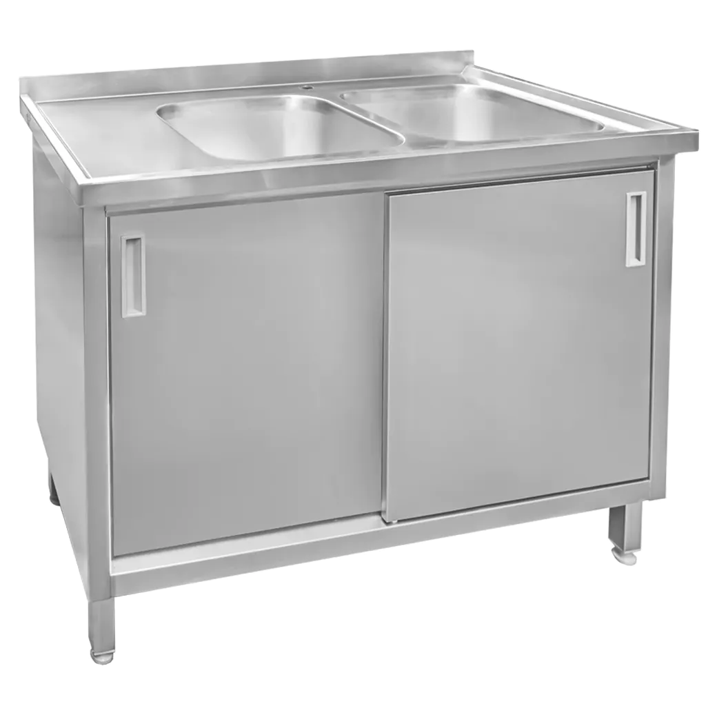 Chiuveta inox sudata, 2 cuve cu dulap 120x60x85cm [2]