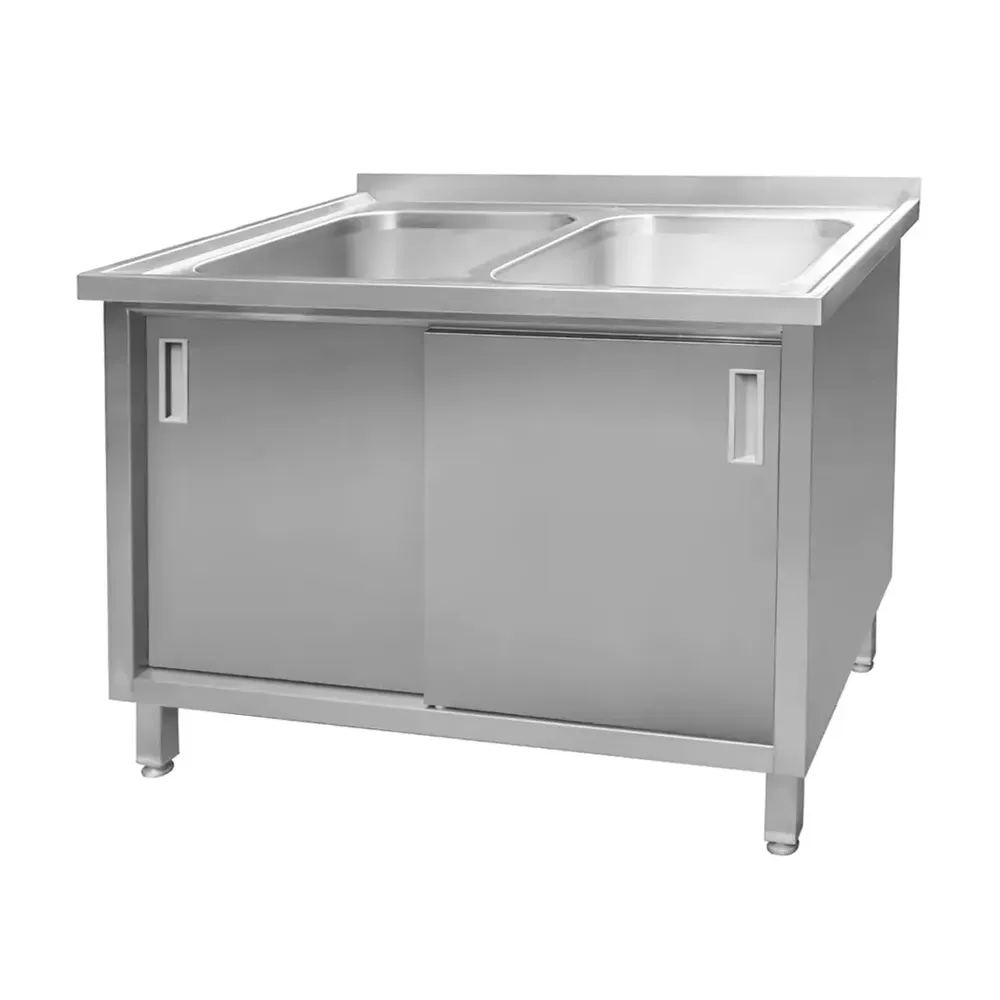 Chiuveta inox sudata, 2 cuve cu dulap 120x70x85cm [1]