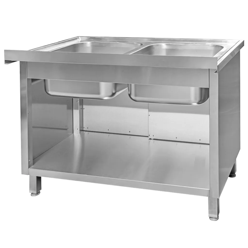 Chiuveta inox sudata, 2 cuve cu dulap 120x70x85cm [5]