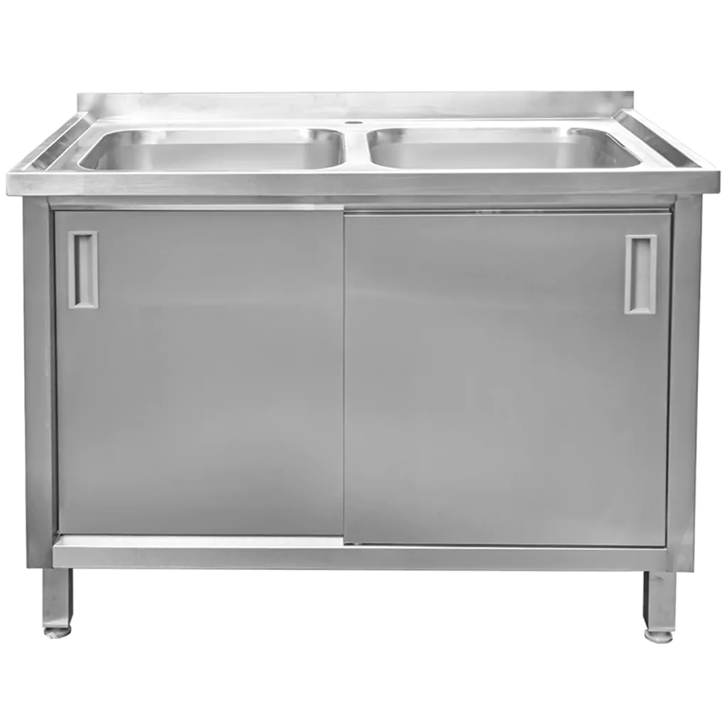 Chiuveta inox sudata, 2 cuve cu dulap 120x70x85cm [2]