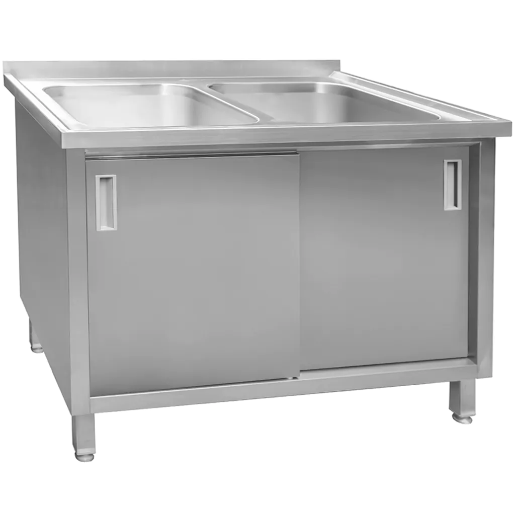 Chiuveta inox sudata, 2 cuve cu dulap 120x70x85cm [3]