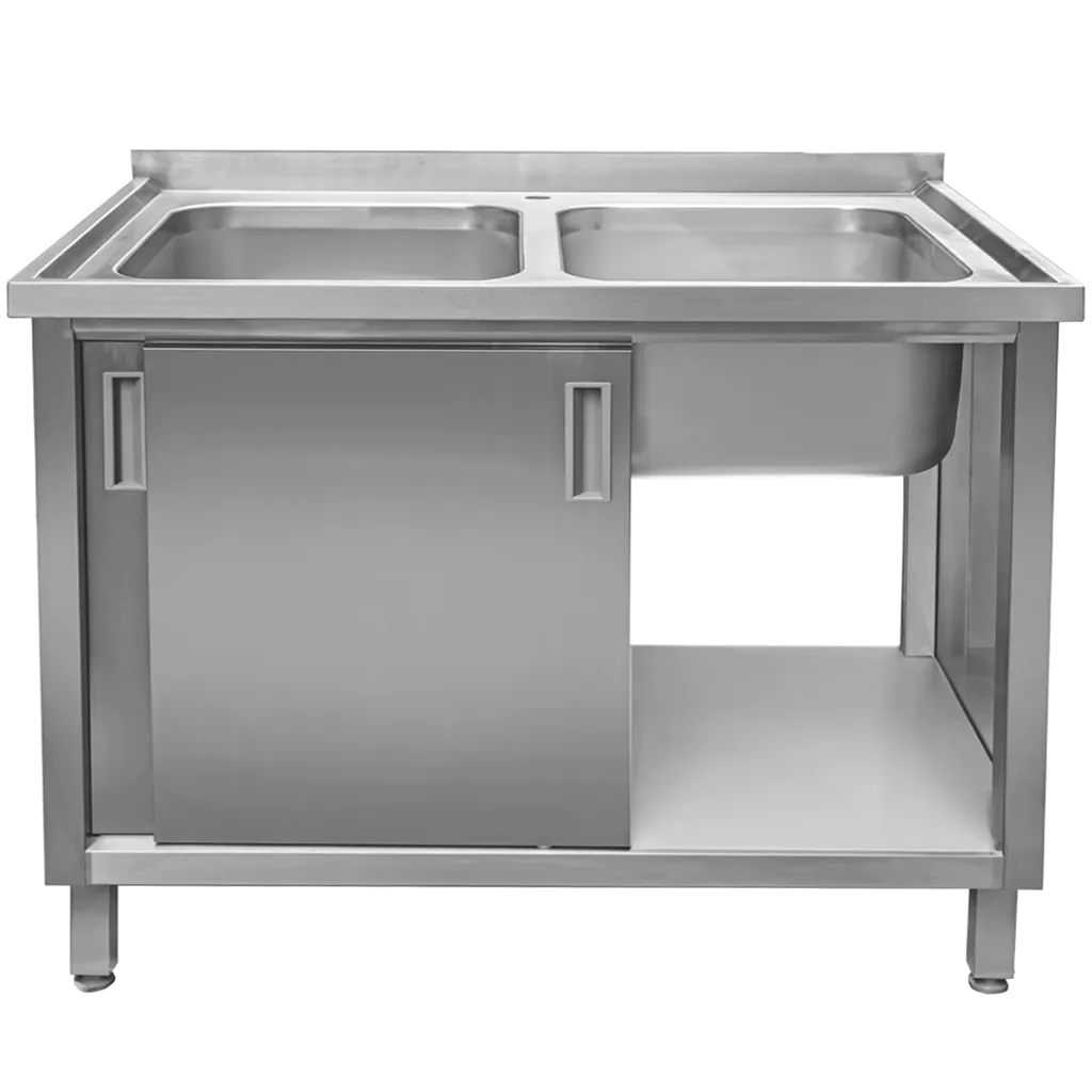 Chiuveta inox sudata, 2 cuve cu dulap 120x70x85cm [4]