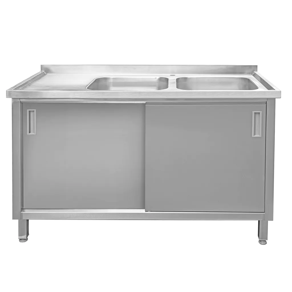 Chiuveta inox sudata, 2 cuve cu dulap 140x60x85cm [3]
