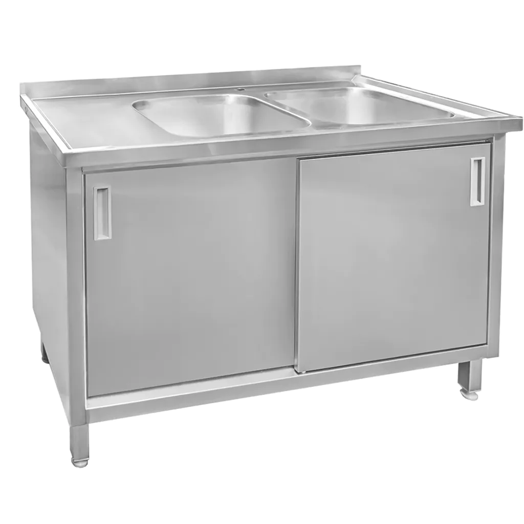Chiuveta inox sudata, 2 cuve cu dulap 140x60x85cm [2]
