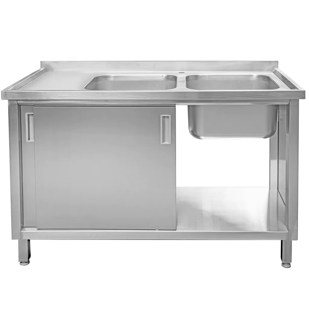 Chiuveta inox sudata, 2 cuve cu dulap 140x60x85cm [4]