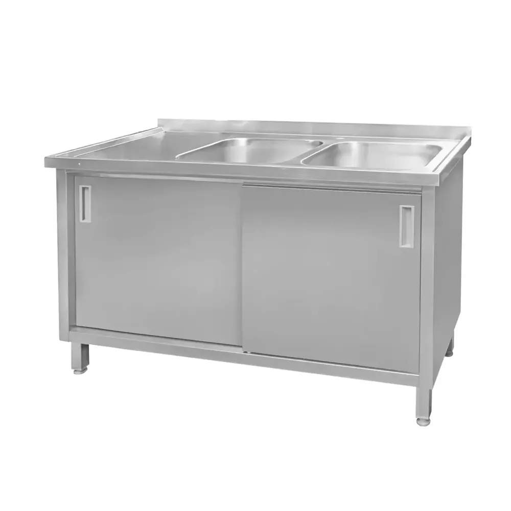 Chiuveta inox sudata, 2 cuve cu dulap 140x60x85cm [1]