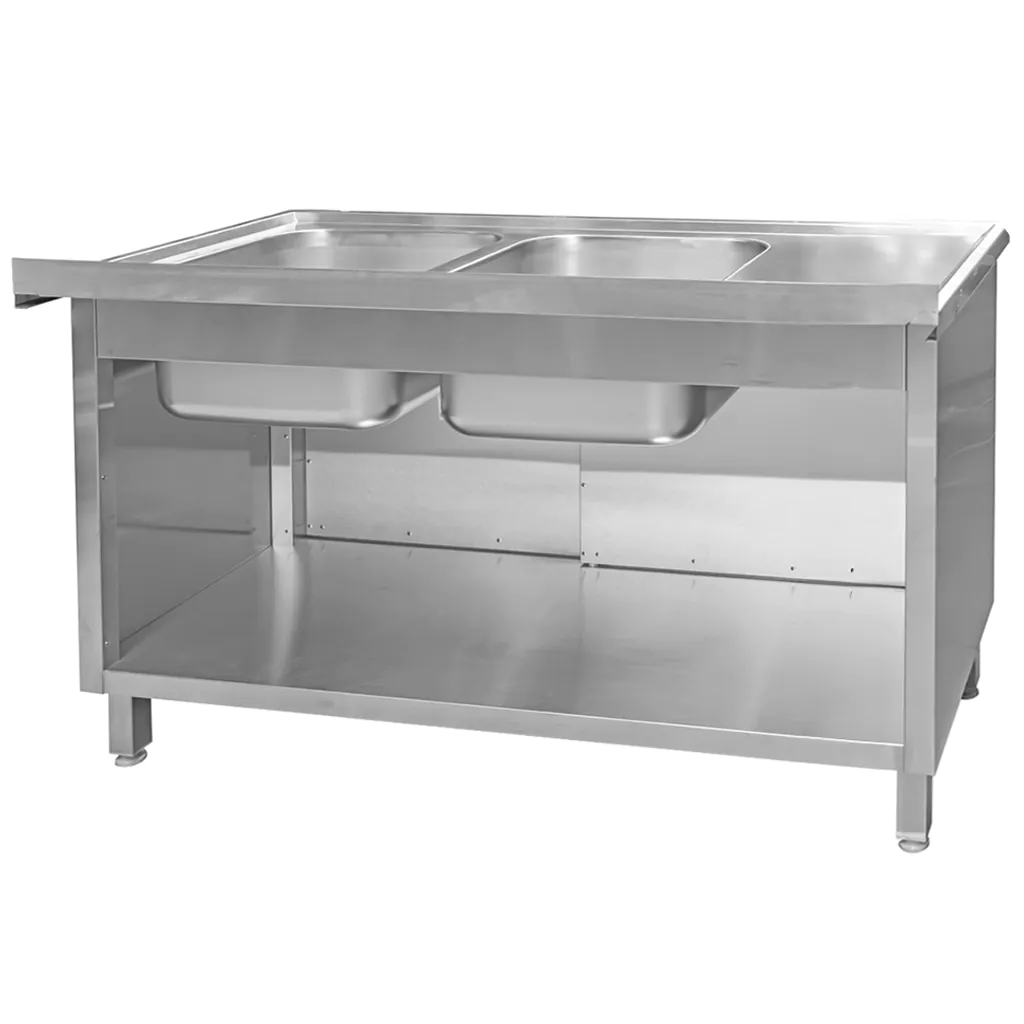 Chiuveta inox sudata, 2 cuve cu dulap 140x60x85cm [5]