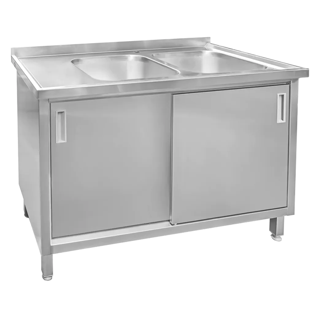 Chiuveta inox sudata, 2 cuve cu dulap 140x70x85cm [2]