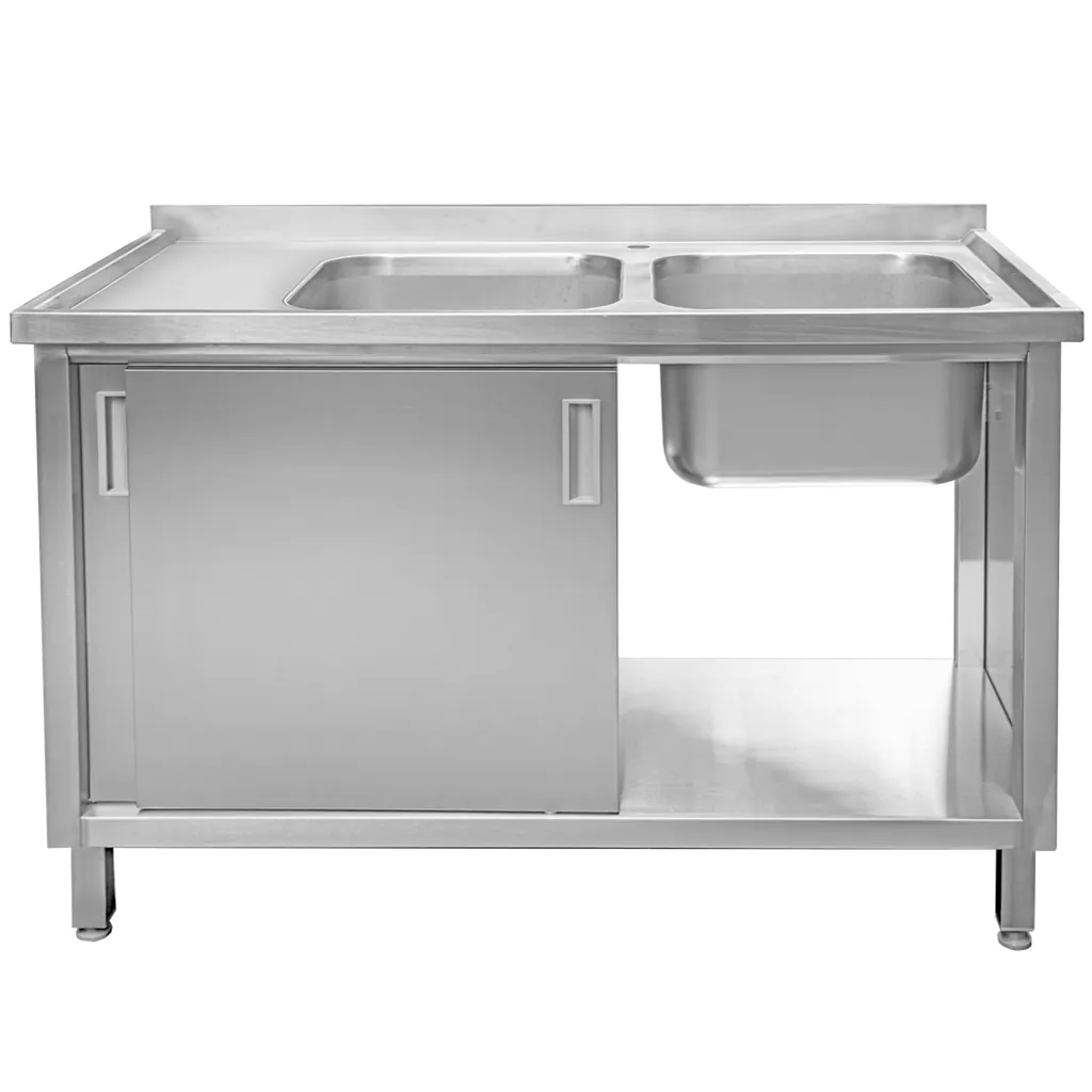Chiuveta inox sudata, 2 cuve cu dulap 140x70x85cm [4]