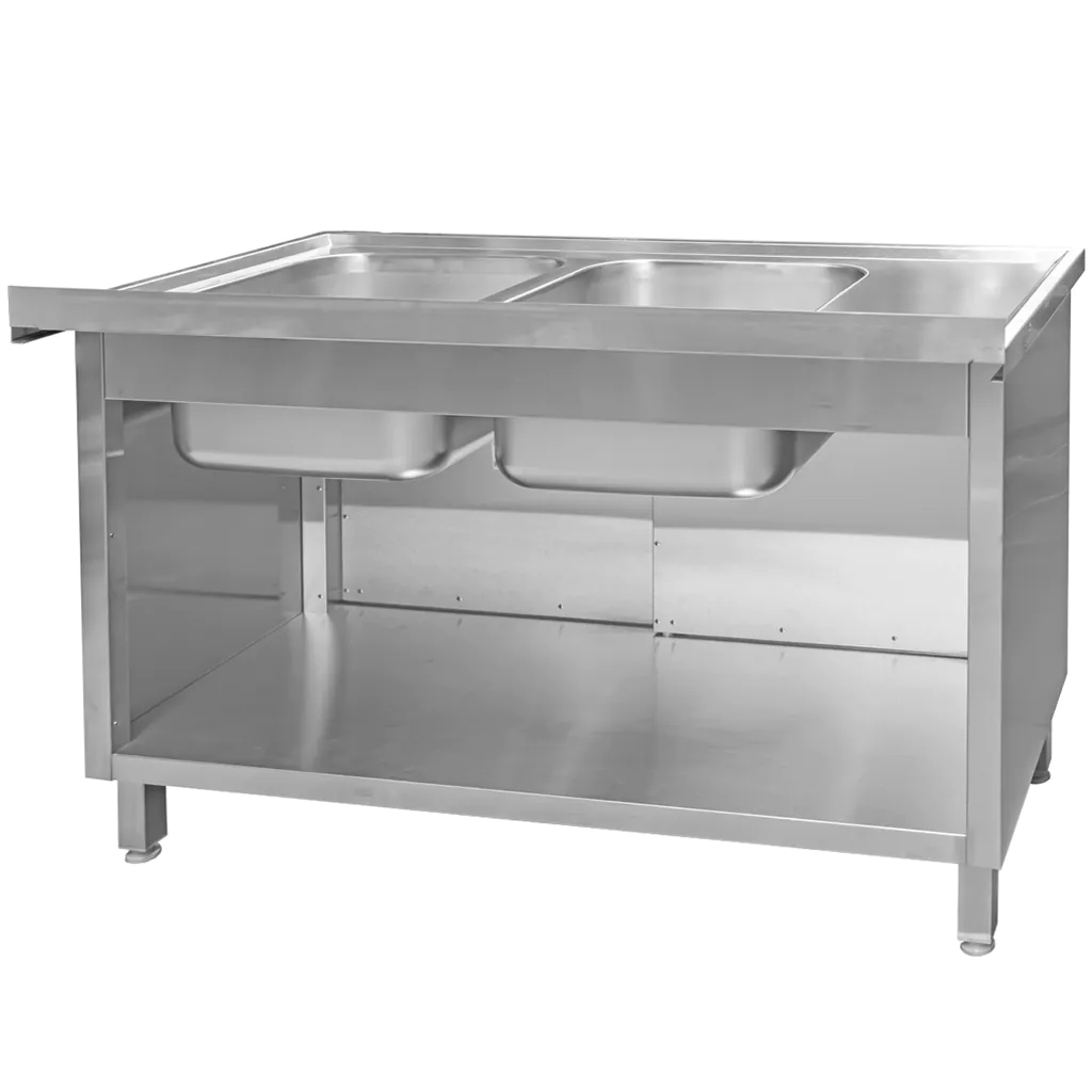 Chiuveta inox sudata, 2 cuve cu dulap 140x70x85cm [5]