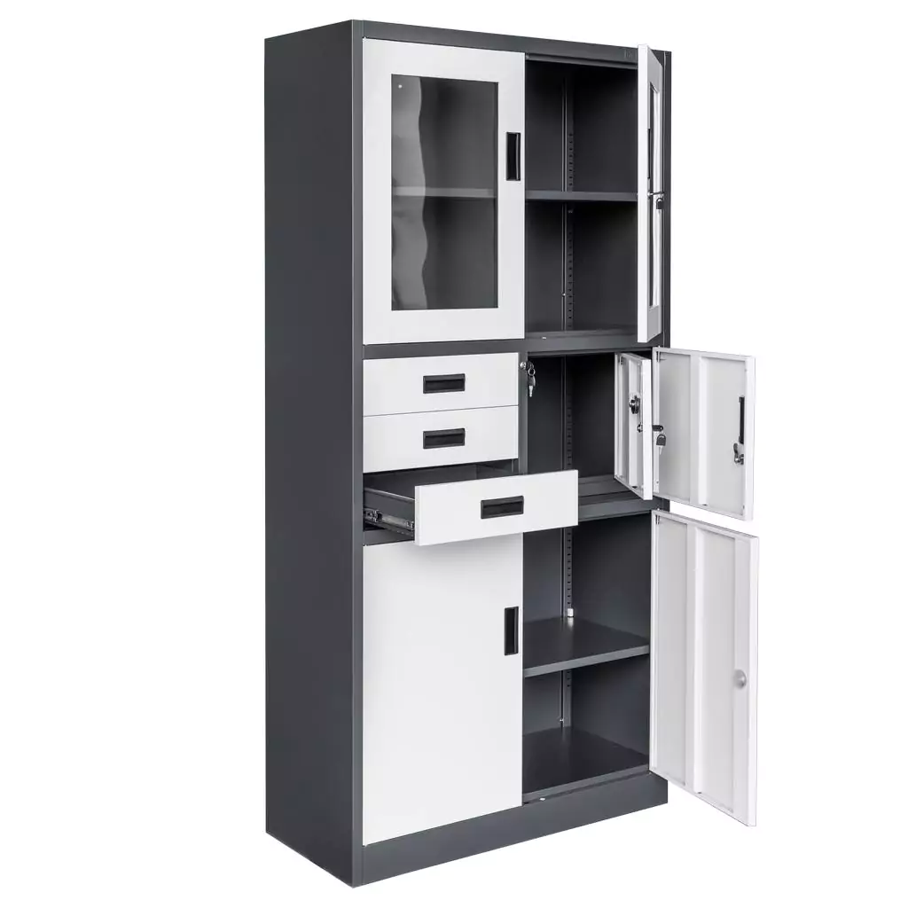 Dulap arhive sticla, seif, grafit/gri, 90x40x185cm [5]
