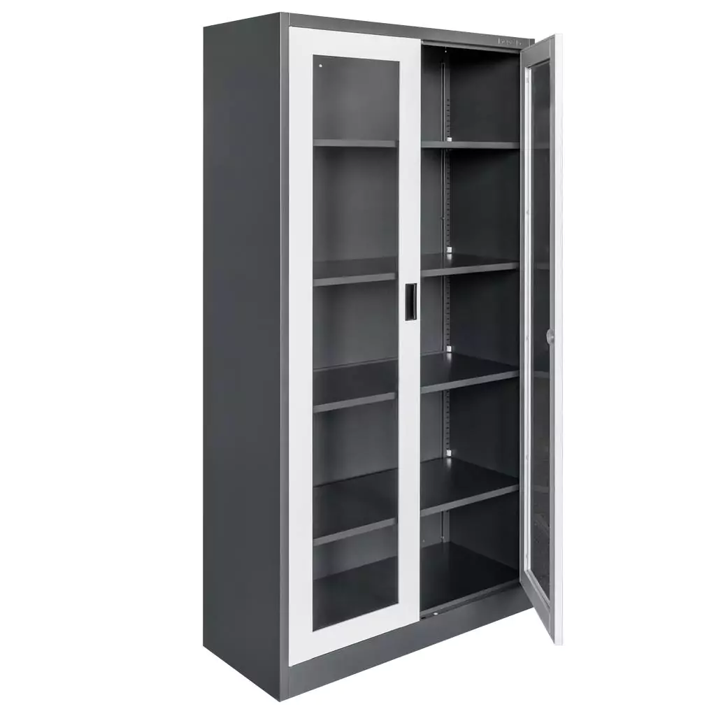 Dulap birou usi sticla, grafit/gri, 90x40x185cm [2]
