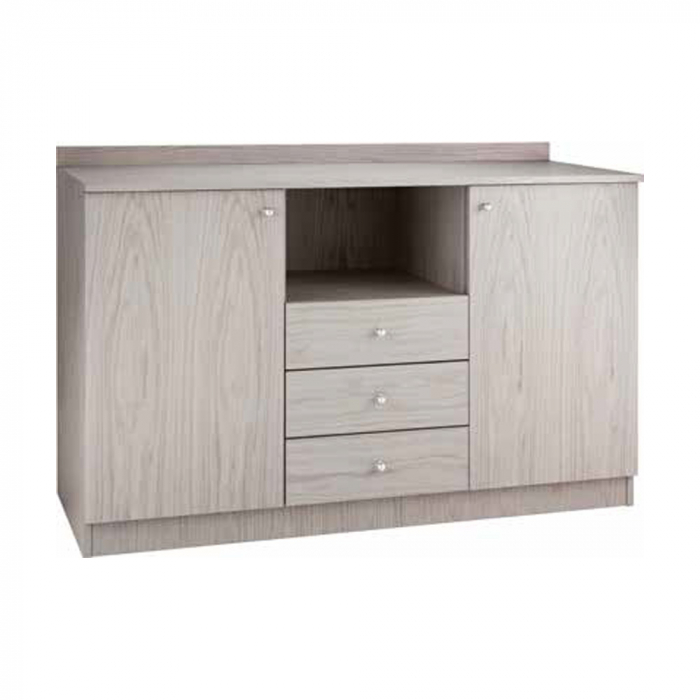 Dulap din PAL melaminat cu 2 usi, 3 sertare si un spatiu deschis de stocare, culoare gri-cenusiu, 1360x480x950 mm, ML3204SSCE [1]