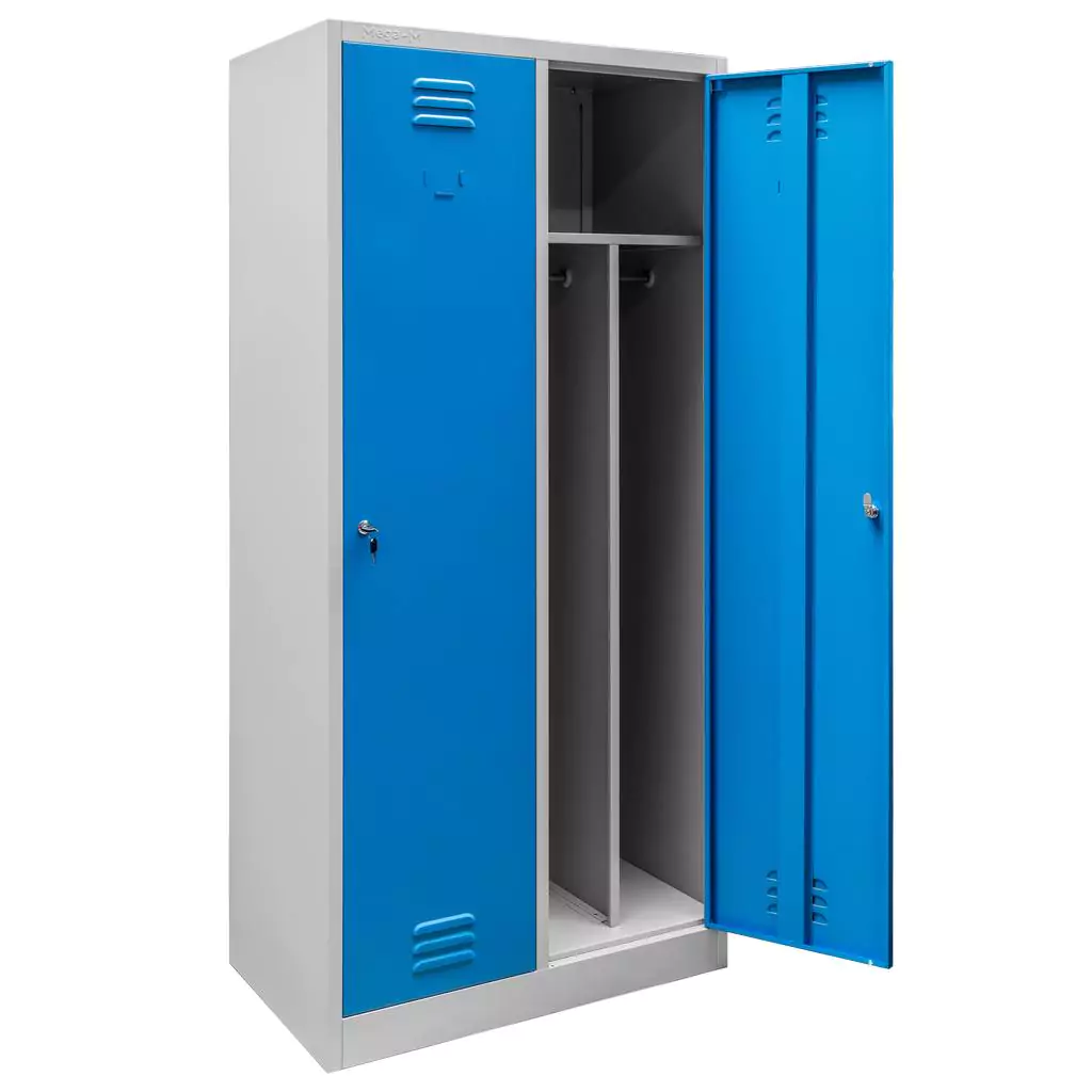 Dulap vestiar 2 usi, cu rafturi, gri/albastru, 80x50x180cm [3]