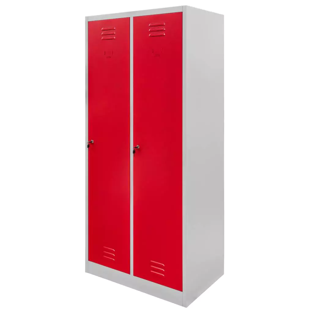 Dulap vestiar 2 usi, cu rafturi, gri/rosu, 80x50x180cm [2]