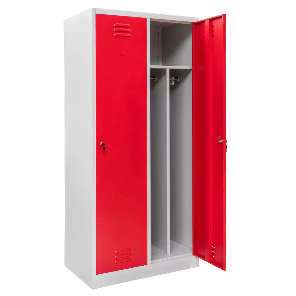 Dulap vestiar 2 usi, cu rafturi, gri/rosu, 80x50x180cm [5]