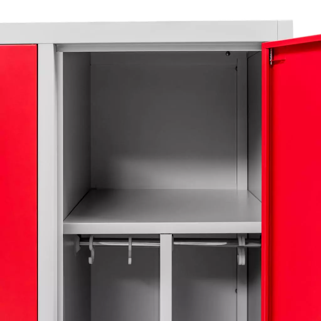 Dulap vestiar 2 usi, cu rafturi, gri/rosu, 80x50x180cm [4]