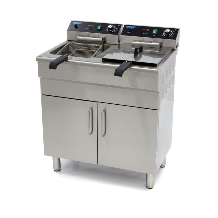 Friteuza 2 x 16 litri, 2 cosuri, robinet scurgere, suport depozitare [1]