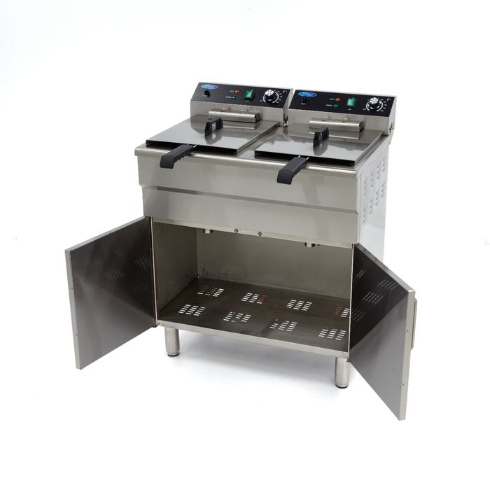 Friteuza 2 x 16 litri, 2 cosuri, robinet scurgere, suport depozitare [2]