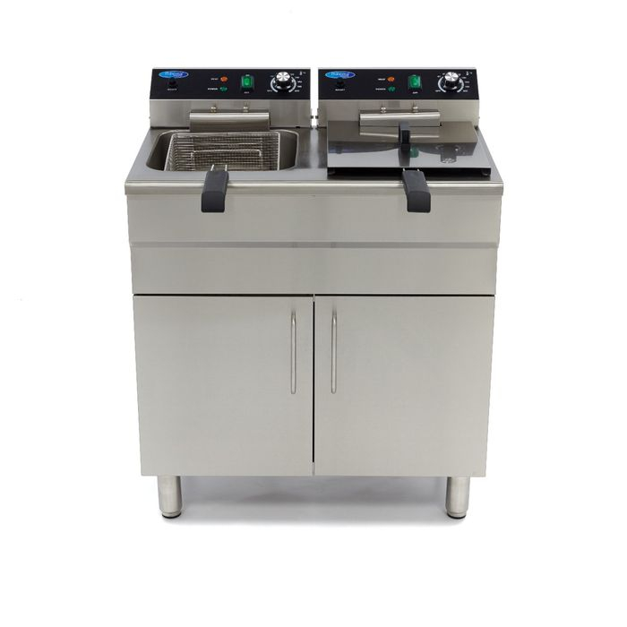 Friteuza 2 x 16 litri, 2 cosuri, robinet scurgere, suport depozitare [6]
