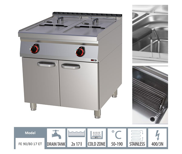 Friteuza electrica cu suport 2x17 litri, 800x900x900 mm, 27 kW, linia 900, FE90/80-17E [2]