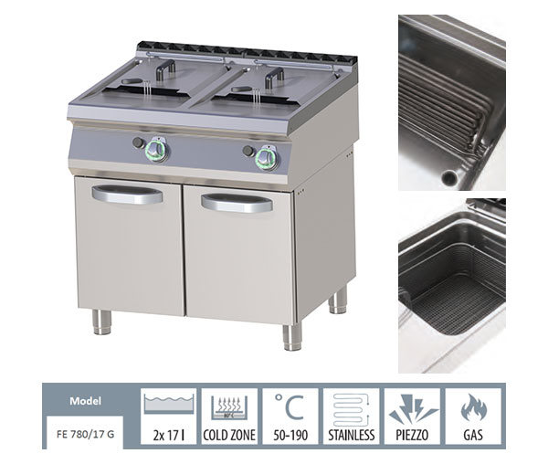 Friteuza gaz profesionala 2x17 litri cu suport, 30kW, linia 700, FE780-17G [2]