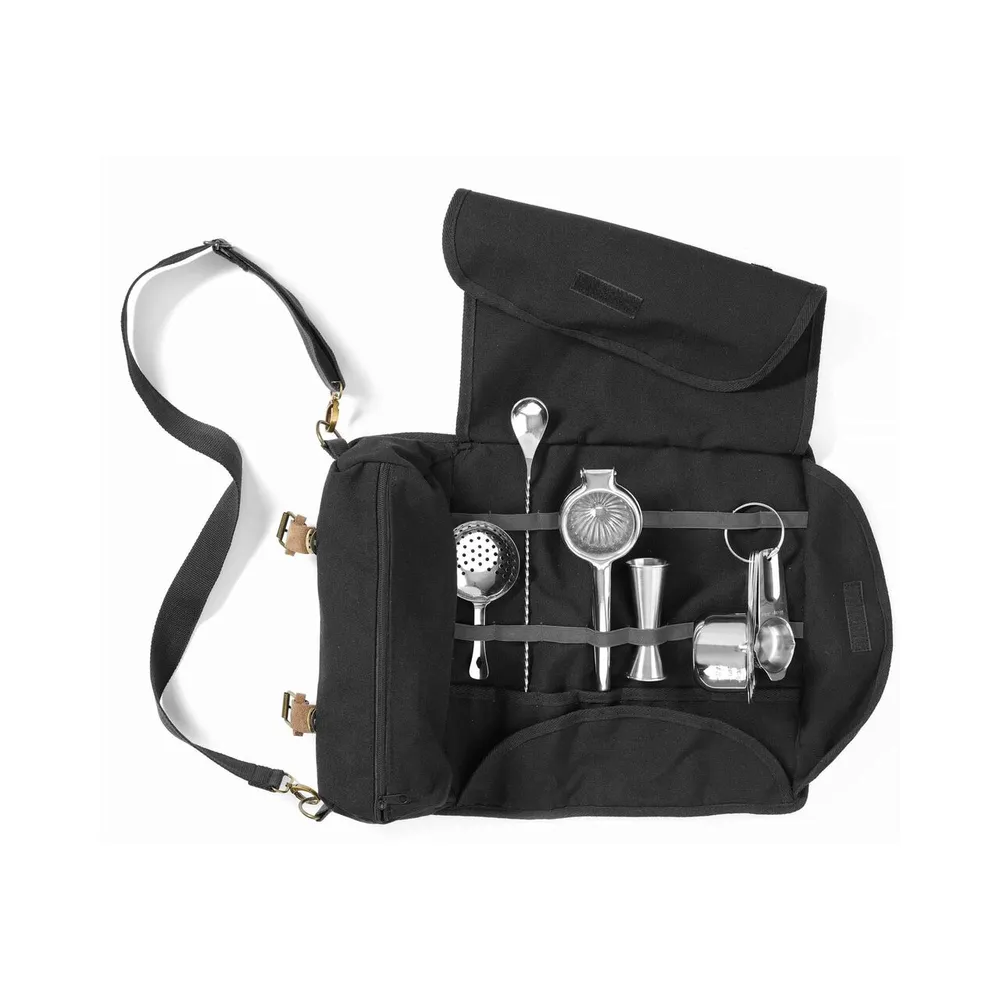 Geanta barman neagra BarUp, 210x370x70 mm, cu curele piele [4]