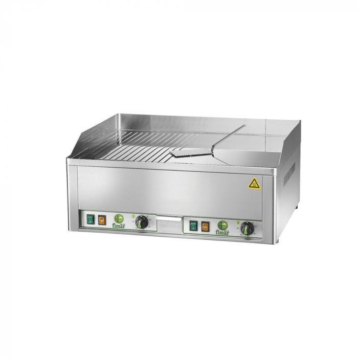 Gratar fry-top electric cromat cu suprafata mixta neted-striat, 650×480 mm, 400V, 6 kW, FRY2LRC [1]